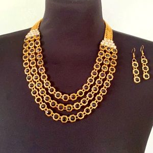 Vintage Black and Gold Necklace with Earrings